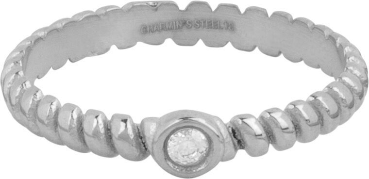 Charmins Ring mit gedrehtem runden weißen Stein aus Stahl R1418 – Vintage Look
