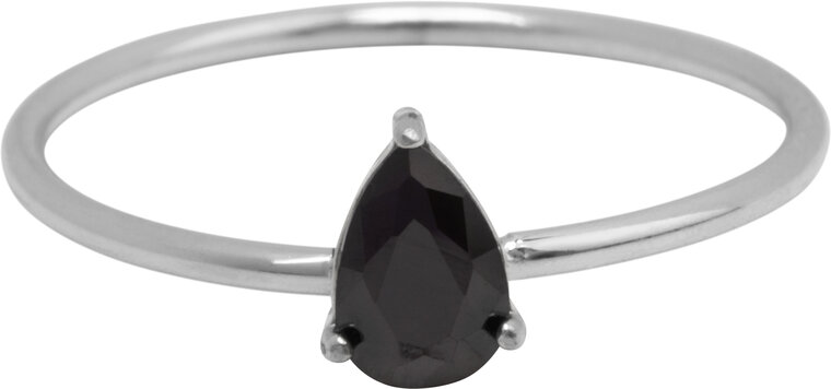 Charmin's Stalen Ring met Druppelvormig Zwart Kristal Steentje R1742 – Mysterieus Chic 