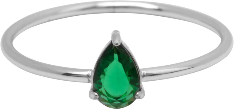 Charmin's Stalen Ring met Druppelvormig Donker Groen Kristal Steentje R1741 – Klassiek Groen 