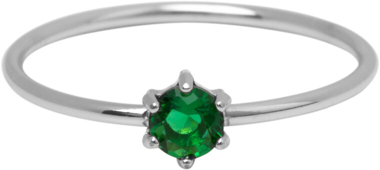 Charmin's Stalen Ring Rond Donkergroen Steentje Crystal R1701 – Diepgroene Glans