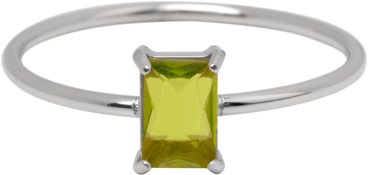 Charmin's Stalen Ring Rechthoekig Lichtgroen Steentje R1720 – Natuurlijke Frisheid 