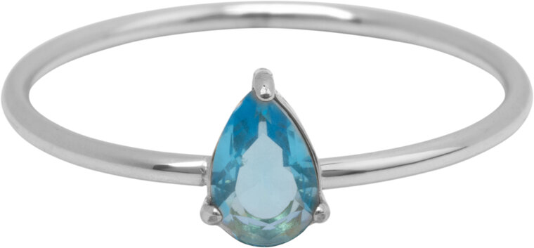 Charmin's Stalen Ring met Druppelvormig Licht Blauw Kristal Steentje R1739 – Fris Design 