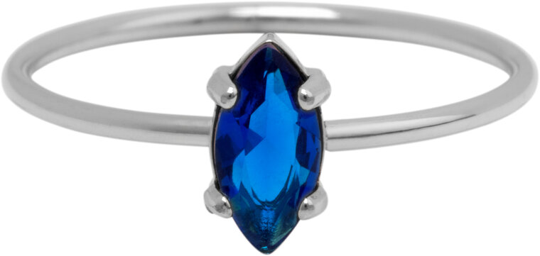 Charmin's Stalen Ring met Ellipsvormig Donkerblauw Kristal Steentje R1678 – Diepe Glans