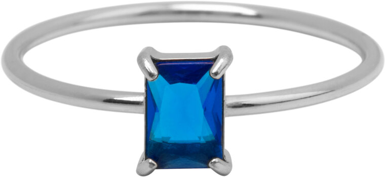 Charmin's Stalen Ring Rechthoekig Donkerblauw Steentje R1718 – Stijlvolle Diepte 