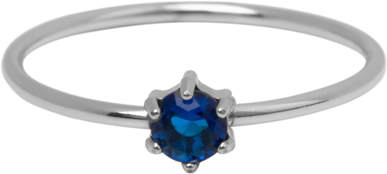 Charmin's Stalen Ring Rond Donkerblauw Steentje Crystal R1698 – Diepe Glans
