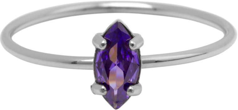 Charmin's Stalen Ring met Ellipsvormig Lila Kristal Steentje R1677 – Zachte Kleur