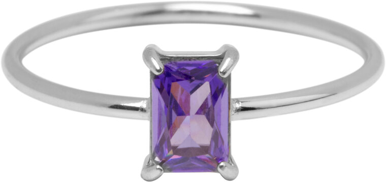 Charmin's Stalen Ring Rechthoekig Lila Steentje R1717 – Speelse Pastel 