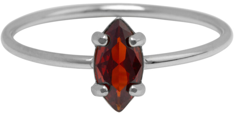 Charmin's Stalen Ring met Ellipsvormig Ruby Rood Kristal Steentje R1676 – Diep en Elegant