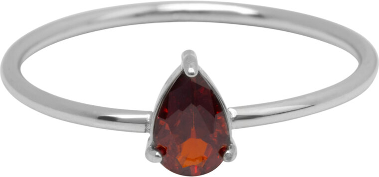 Charmin's Stalen Ring met Druppelvormig Ruby Rood Kristal Steentje R1736 – Krachtige Glamour 