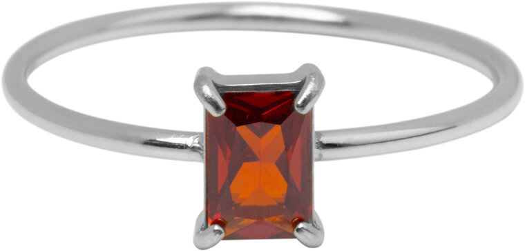 Charmin's Stalen Ring Rechthoekig Ruby Rood Steentje R1716 – Diepe Glans 