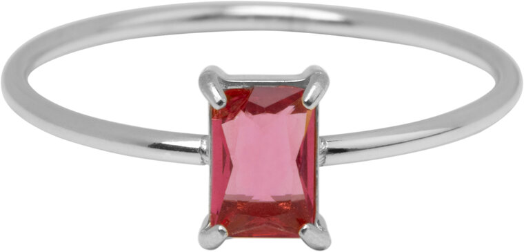 Charmin's Stalen Ring Rechthoekig Roze Steentje R1715 – Zachte Statement 