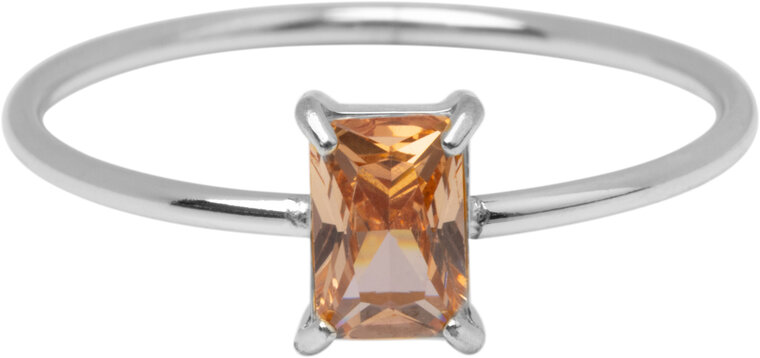 Charmin's Stalen Ring Rechthoekig Champagne Steentje R1714 – Elegant Accent 