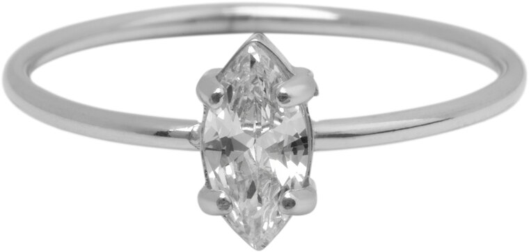Charmin's Stalen Ring met Elipsvormig Wit Kristal Steentje R1673 – Tijdloze Elegantie