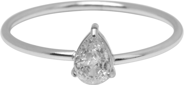 Charmin's Stalen Ring met Druppelvormig Wit Kristal Steentje R1733 – Elegant Design 