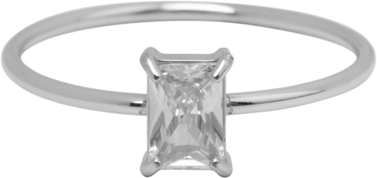 Charmin's Stalen Ring Rechthoekig Wit Steentje R1713 – Tijdloze Elegantie 