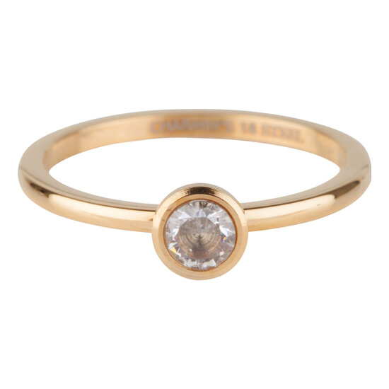 Charmin's Goudkleurige Ring Birthstone April Witte Kristal Staal Iconic R489