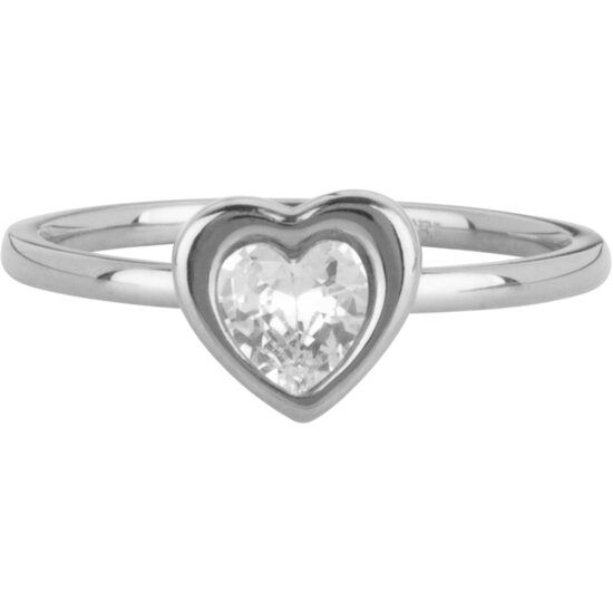 Charmin's Ring met Hartvormig Wit Kristallen Steentje Staal R1653 – Romantische Eyecatcher