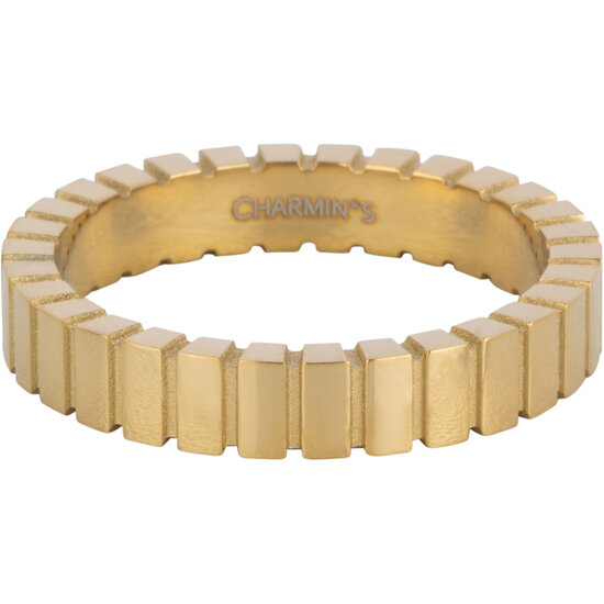 Charmin's Gold-Colored Ring with Cut Rectangles and Matte Details R1546 – Modern and Architectural