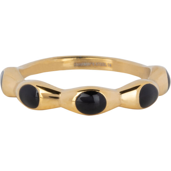 Charmin's Goudkleurig Ring Met Zwarte Ronde Emaille Bollen Staal R1494