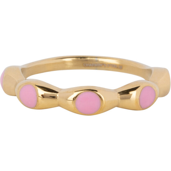 Charmin's Goudkleurig Ring Met Roze Ronde Emaille Bollen Staal R1496
