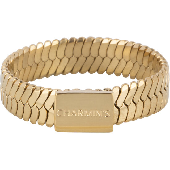 Charmin’s Goudkleurige Plat Gevlochten Ring Met Plaatje 5MM Staal R1488