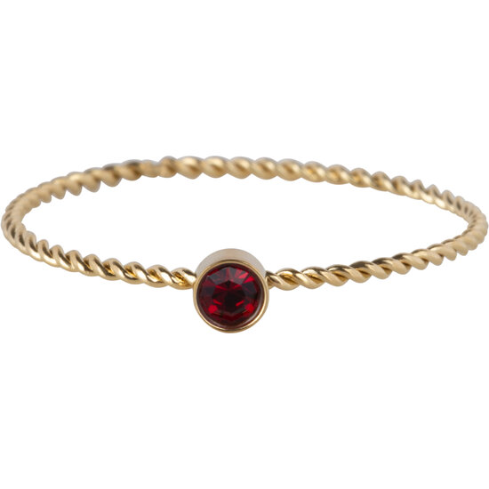 Charmin's Goudkleurige Gedraaide Birthstone ring Red Kristal Staal R1459