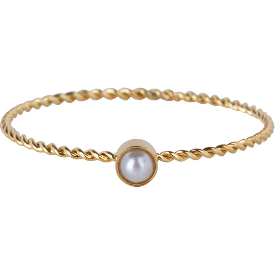Charmin's Goudkleurige Gedraaide Birthstone Ring Parel Staal R1457