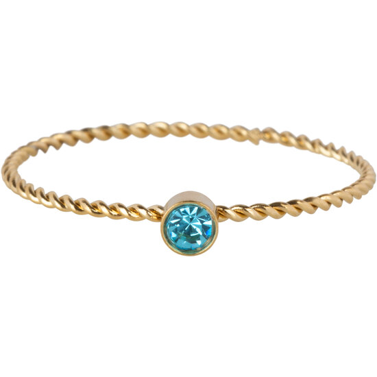 Charmin's Goudkleurige Gedraaide Birthstone ring Licht Blauw Kristal Staal R1455