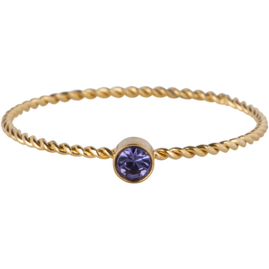 Charmin's Goudkleurig Gedraaide Birthstone ring Lila Paars Kristal Staal R1453