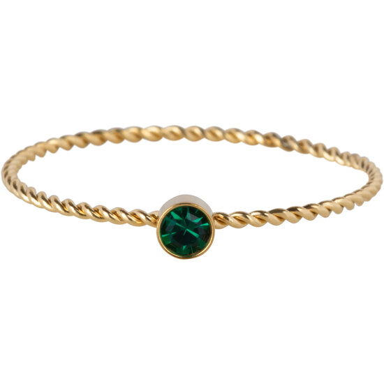Charmin's Goudkleurig Gedraaide Birthstone Ring Donker Groen Kristal Staal R1449