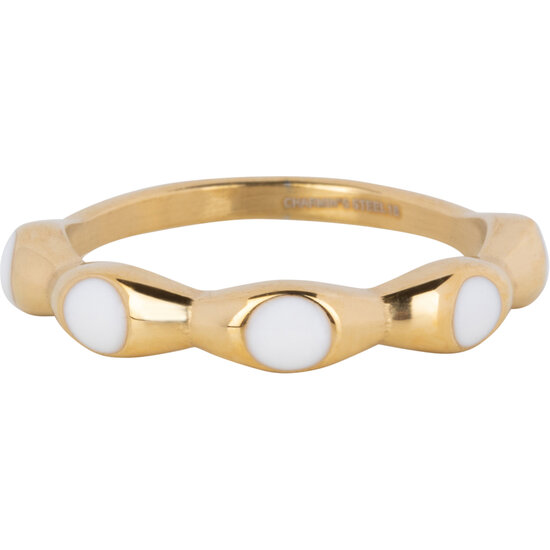 Charmin's Goudkleurig Ring Met Witte Ronde Emaille Bollen Staal R1492