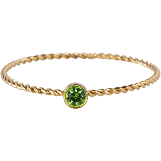 Charmin's Goudkleurig Gedraaide Birthstone Ring Licht Groen Kristal Staal R1443