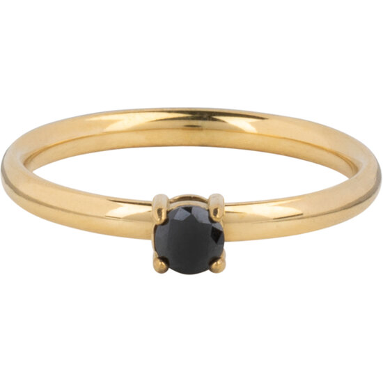 Charmin’s Klassieke Solitair 2,2mm Ring Zwarte Steen Goud R1433
