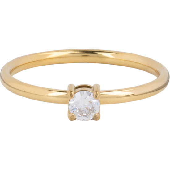 Charmin’s Klassieke Solitair 1,9mm Ring Witte Steen Goud R1427