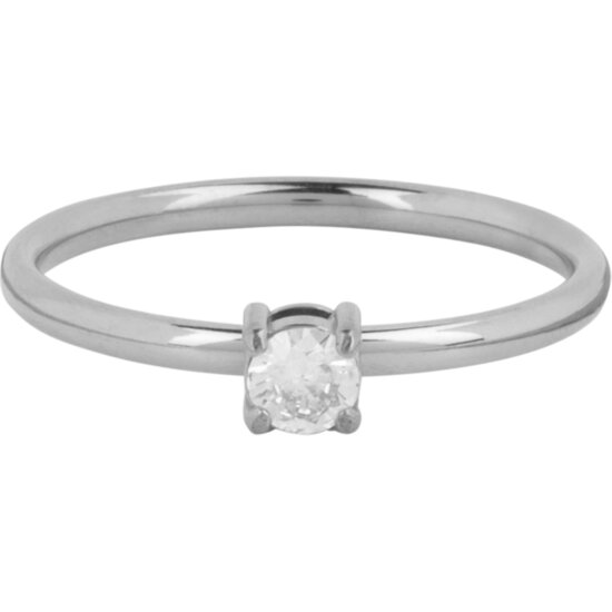 Charmin’s Klassieke Solitair 1,9mm Ring Witte Steen Staal R1426