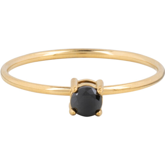 Charmin’s Klassieke Solitair 1mm Ring Zwarte Steen Goudkleurig R1425