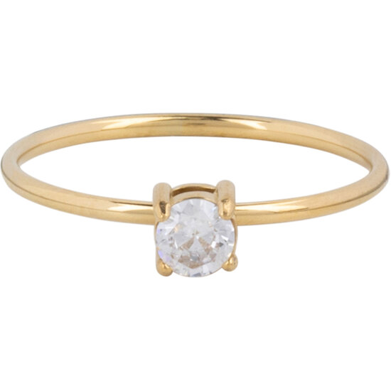 Charmin’s Klassieke Solitair 1mm Ring Witte Steen Goudkleurig R1423