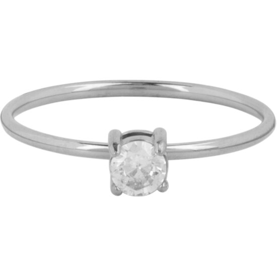 Charmin’s Klassieke Solitair 1mm Ring Witte Steen Staal R1422