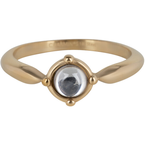 Charmins runder Ring mit transparentem, weißem, glänzendem Stein aus Gold Steel R1166