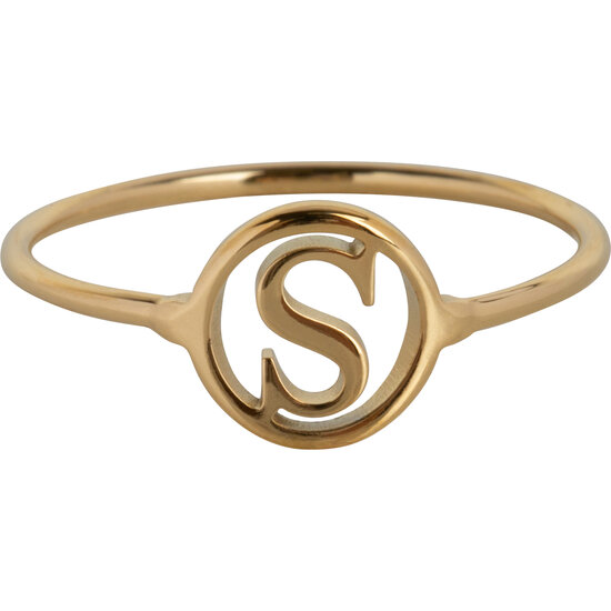 Charmin’s initialen open ronde zegelring Goldplated R1121 Letter S
