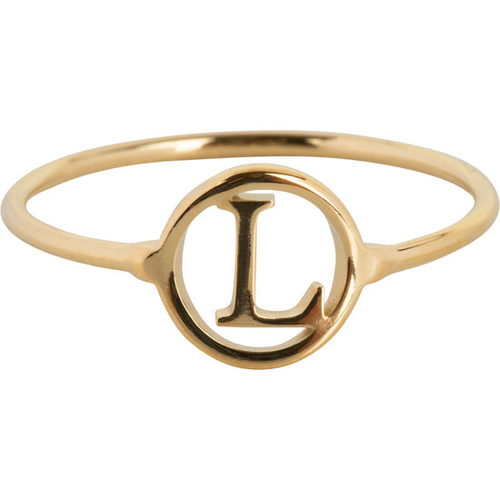 Charmin’s initialen open ronde zegelring Goldplated R1121 Letter L