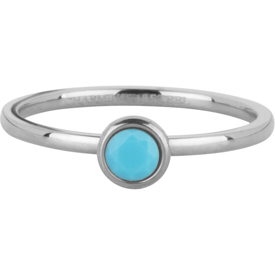 Bague Charmin Pierre de Naissance Décembre Turquoise Cristal Acier Iconique R1607