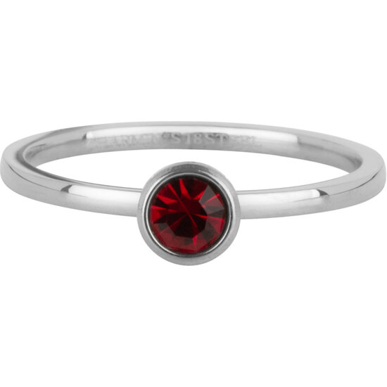 Charmin's Ring Birthstone Januari Garnet Rode Kristal Staal Ronde Steen 4mm R1591