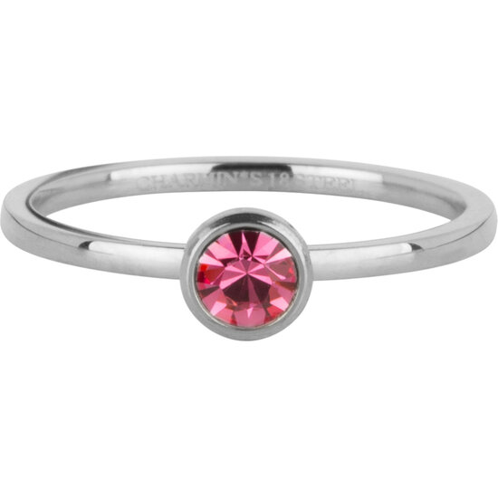 Charmin's Ring Birthstone October Roze Kristal Tourmaline Staal Iconic  R1605