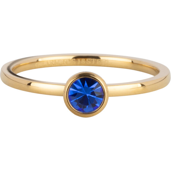 Charmin's Goudkleurige Ring Birthstone September Donkerblauwe Kristal Staal Iconic Vintage R1604