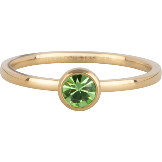 Charmin's Goudkleurige Ring Birthstone Augustus Lichtgroene Kristal Staal Iconic R1602
