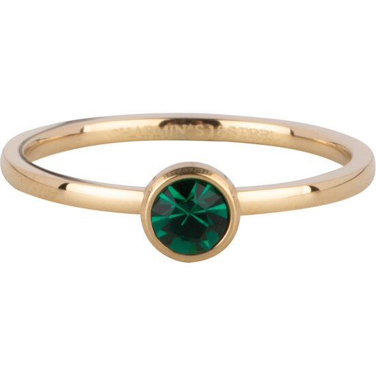 Charmin's Goudkleurige Ring Birthstone Mei Donkergroene Kristal Staal Iconic R1598