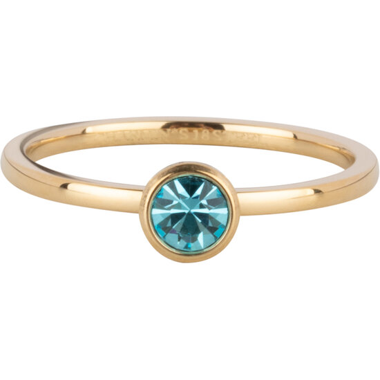 Charmin's Goudkleurige Ring Birthstone Maart LichtBlauwe Kristal Staal Iconic R1596