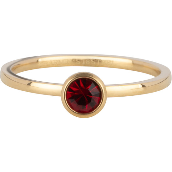 Charmin's Ring Goudkleurige Birthstone Januari Garnet Rode Kristal Staal Ronde Steen 4mm R1592