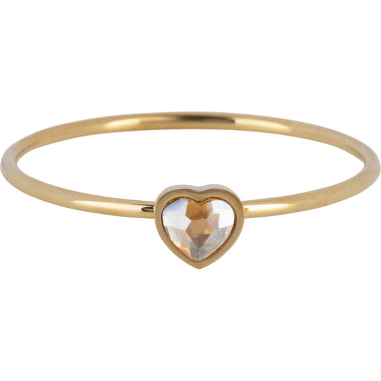 Charmin's Goudkleurige Ring met Champagnekleurige Hartsteen Staal R1588 – Birthstone November